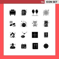 Group of 16 Modern Solid Glyphs Set for security lock fly gdpr study Editable Vector Design Elements