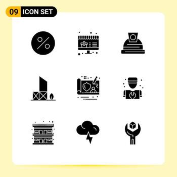 Set of 9 Modern UI Icons Symbols Signs for mechanic gdpr baywatch design security Editable Vector Design Elements