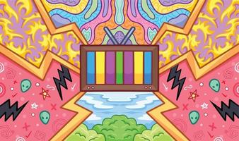 Television, the window to the world themed vector background with various doodle element. Symmetrical illustration drawing wallpaper for website or poster with flat cartoon clean line art isolated.