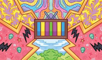 Television, the window to the world themed vector background with various doodle element. Symmetrical illustration drawing wallpaper for website or poster with flat cartoon clean line art isolated.