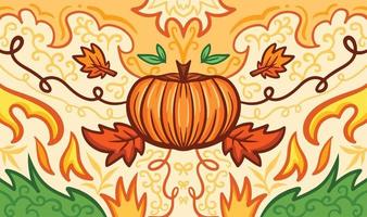 Autumn themed vector background with pumpkin decoration isolated. Symmetrical illustration drawing for thanksgiving or october to november fall season backdrop on website and poster background.