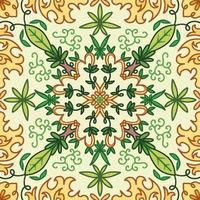 mandala de fondo de patrón simétrico cuadrado con fondo de vector de tema botánico verde natural. baldosas de papel tapiz aisladas para tarjetas de felicitación, estampados de tela y otros fines.