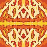 Blazing hot fire element themed symmetrical vector square background. Symmetric wallpaper for greeting card, fabric print, poster, and other purposes backdrop with cartoon flat art style isolated.