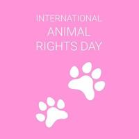 tarjeta vectorial del día de los derechos de los animales con patas blancas de perro o gato. concepto del día internacional de los derechos de los animales. silueta de patas blancas en la ilustración de vector plano de tarjeta rosa