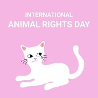 tarjeta vectorial del día de los derechos de los animales con fondo rosa. concepto del día internacional de los derechos de los animales. lindo gato en tarjeta ilustración vectorial plana vector