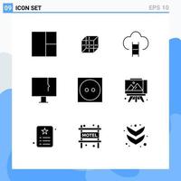 Modern Set of 9 Solid Glyphs Pictograph of clothing warning game virus infected Editable Vector Design Elements