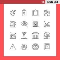 16 User Interface Outline Pack of modern Signs and Symbols of correction travel furniture diving eco protection Editable Vector Design Elements