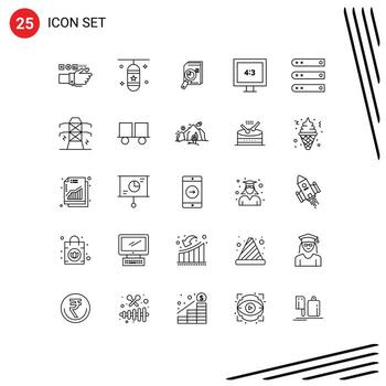 User Interface Pack of 25 Basic Lines of aspect ratio data sports accessory chart analytic Editable Vector Design Elements