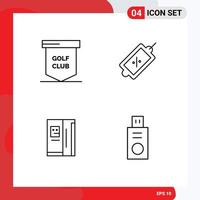 Set of 4 Modern UI Icons Symbols Signs for game fridge sport market cooling Editable Vector Design Elements