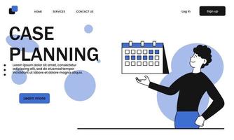 Case planning and man holding calendar vector illustration concept. Plan business and project marketing analysis. Risk startup and research financial idea. Presentation process and list organization