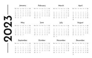 plantilla de calendario horizontal de pared mensual 2023 en estilo minimalista moderno, concepto de portada, diseño de planificador de calendario mínimo 2023 para plantilla de impresión en blanco y negro vector