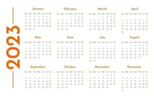 Monthly wall horizontal calendar 2023 template in trendy minimalist Style, cover concept, 2023 minimal calendar planner design for printing template in orange vector