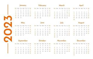 Monthly wall horizontal calendar 2023 template in trendy minimalist Style, cover concept, 2023 minimal calendar planner design for printing template in orange vector