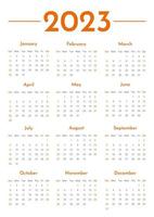 plantilla de calendario vertical de pared mensual 2023 en estilo minimalista moderno, concepto de portada, diseño de planificador de calendario mínimo 2023 para plantilla de impresión en naranja vector