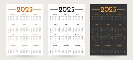 conjunto de calendarios verticales de pared mensuales 2023 plantillas en estilo minimalista moderno, conceptos de portada, diseño de planificadores de calendarios mínimos 2023 para imprimir plantillas en varios colores vector