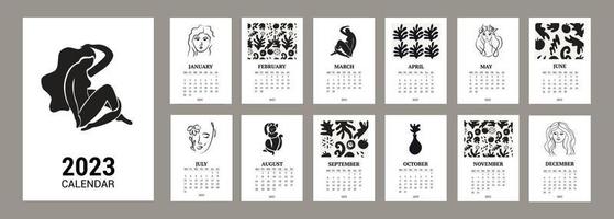 Wall calendar 2023 year. Minimal contemporary art calendar planner, abstract organizer. Vector illustration