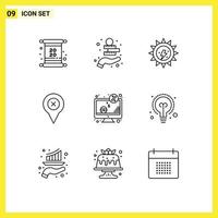 Modern Set of 9 Outlines Pictograph of dollar map earth day location add Editable Vector Design Elements