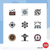 Set of 9 Commercial Filledline Flat Colors pack for language achievements process bag education Editable Vector Design Elements