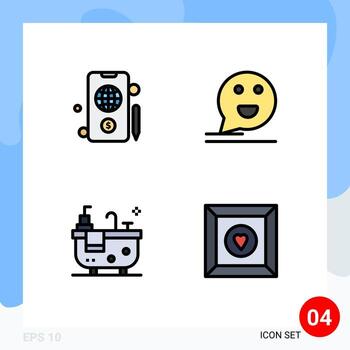User Interface Pack of 4 Basic Filledline Flat Colors of mobile bath bubble happy box Editable Vector Design Elements
