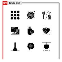 Universal Icon Symbols Group of 9 Modern Solid Glyphs of devices computers key cell monitor Editable Vector Design Elements