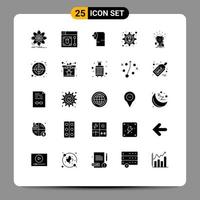 Set of 25 Vector Solid Glyphs on Grid for sport awards tool business solution brainstorming Editable Vector Design Elements