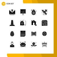 Modern Set of 16 Solid Glyphs Pictograph of under construction decoration business satellite Editable Vector Design Elements