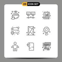 Mobile Interface Outline Set of 9 Pictograms of games console analytic route point Editable Vector Design Elements