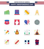 Happy Independence Day USA Pack of 16 Creative Flats of security shield american american building Editable USA Day Vector Design Elements