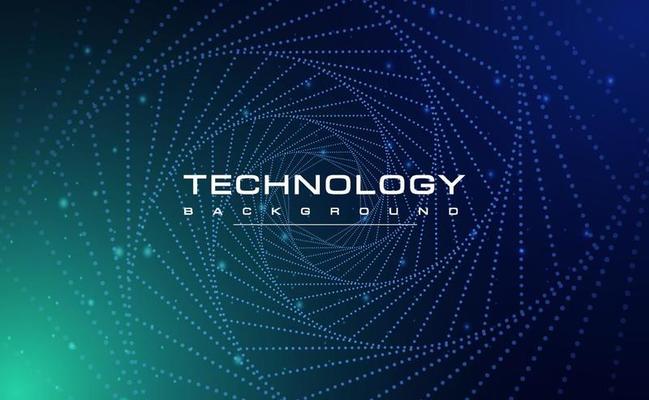 Digital technology blue green background, online cyber media algorithm, abstract online futuristic circuit tech, innovation future, internet network connection, Ai big data, dot illustration vector