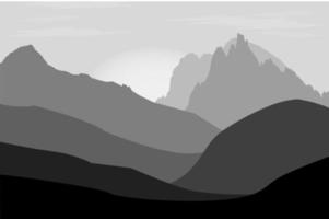 contornos en blanco y negro de las montañas vector