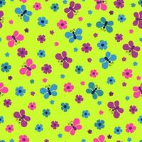 Bright seamless pattern with simple flowers and butterflies. Cute print for children's clothes vector