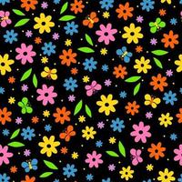 Cute pattern with simple flowers and butterflies. Seamless kids pattern vector