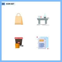 Pack of 4 creative Flat Icons of bag paint buy lab color Editable Vector Design Elements