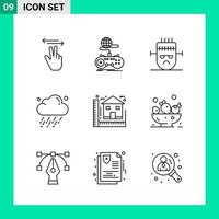 Pack of 9 Line Style Icon Set Outline Symbols for print Creative Signs Isolated on White Background 9 Icon Set Creative Black Icon vector background