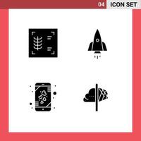 Modern Set of 4 Solid Glyphs and symbols such as chest love rocket startup smart phone Editable Vector Design Elements