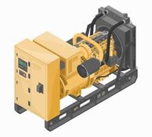 generadores de energía motor de grupo electrógeno diesel grande motor isométrico para equipos industriales y de construcción amarillo en blanco aislado vector