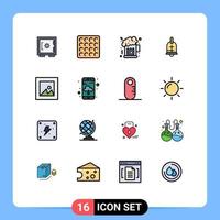 Modern Set of 16 Flat Color Filled Lines Pictograph of app layout night image easter Editable Creative Vector Design Elements