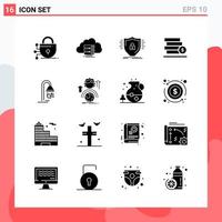 Collection of 16 Vector Icons in solid style Modern Glyph Symbols for Web and Mobile Solid Icon Sign Isolated on White Background 16 Icons