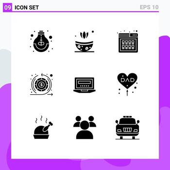 9 Universal Solid Glyphs Set for Web and Mobile Applications laptop return buy money product Editable Vector Design Elements