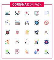 iconos de conjunto de prevención de coronavirus 25 iconos de color plano, como exploración de registros, exploración de detección de llamadas, coronavirus viral 2019nov, elementos de diseño de vectores de enfermedades