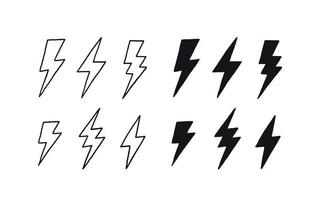 Set of thunder and bolt lightning icons. Vector illustration isolated on white background