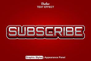 subscribe text effect with graphic style and editable. vector