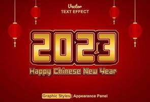 efecto de texto feliz año nuevo chino 2023 con estilo gráfico y editable. vector