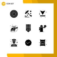 9 Universal Solid Glyphs Set for Web and Mobile Applications military help arrow helicopter emergency Editable Vector Design Elements