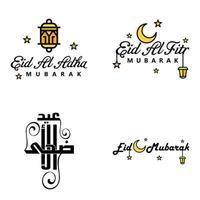 4 saludos modernos de eid fitr escritos en texto decorativo de caligrafía árabe para tarjetas de felicitación y deseando el feliz eid en esta ocasión religiosa vector