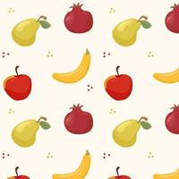 Fruit pattern. Apple, banana, pomegranate, pear on a pattern for textiles, wallpapers, fabrics, backgrounds. Fruits for culinary publics vector