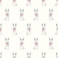 Doodle rabbit pattern with a scarf. Hare in doodle style. Drawn rabbit pattern for backgrounds, wallpapers, fabrics, wrapping paper, textiles. vector