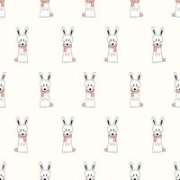 Doodle rabbit pattern with a scarf. Hare in doodle style. Drawn rabbit pattern for backgrounds, wallpapers, fabrics, wrapping paper, textiles. vector