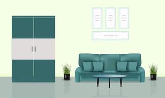 diseño de interiores de sala de estar moderna con diseño realista vector