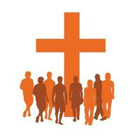 people walking towards a cross icon sign symbol on white vector